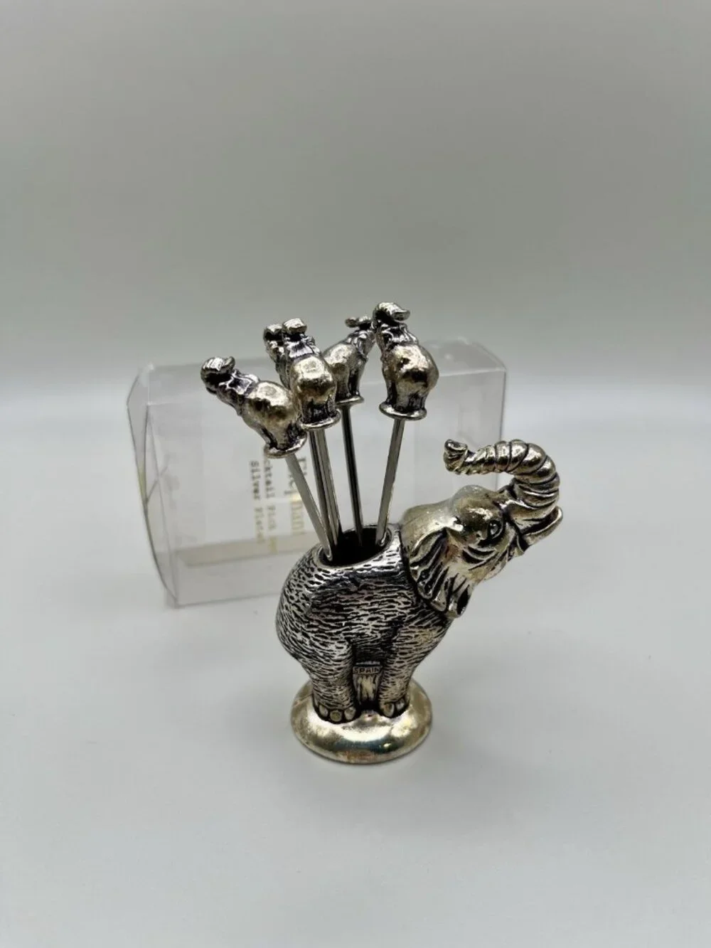 VTG Silver Plated Elephant Cocktail Fork Pick Set Spain Mid Century MCM Safari